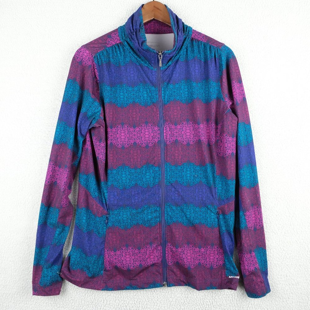 Merrell Jacket Womens Large Blue Purple Geometric Bomber Full Zip Outdoor